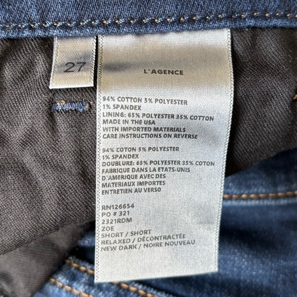 L'AGENCE Zoe Blue New Dark Wash Denim Relaxed Stretch Cotton Jean Shorts EUC 27 - Picture 8 of 10